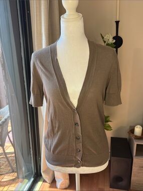 LOFT Brown Short Sleeve V-Neck Button Cardigan